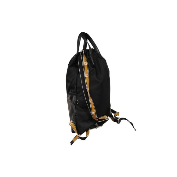 Fendi Mens Nylon Vitello Drawstring Backpack Black Leather Logo Yellow Straps - Picture 9 of 16